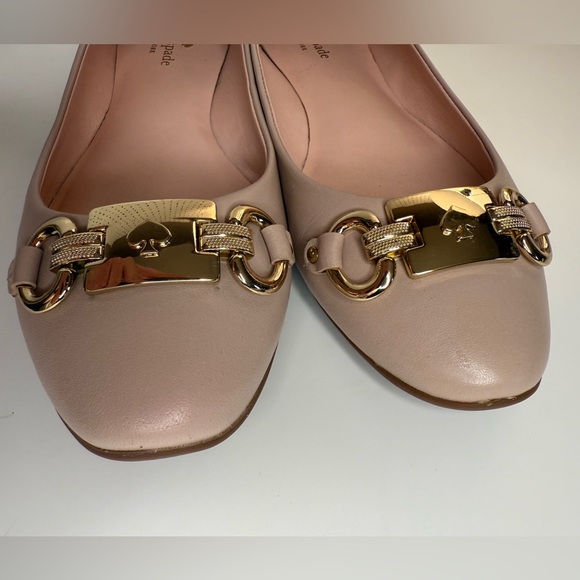 Kate Spade Phoebe Blush Pink Leather Flats with Gold Buckle Preppy Size 9.5M - Picture 6 of 16